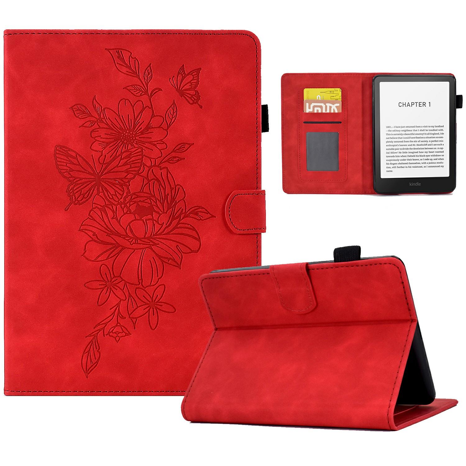 

For Amazon Kindle Paperwhite (2024) Case Flower Butterfly Imprinted Card Slots Leather Cover A