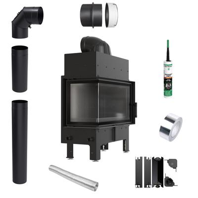 Fireplace Insert KRATKI FLOKI S Left 8 kW Fi160 Black TERMOTEC Pipe Set