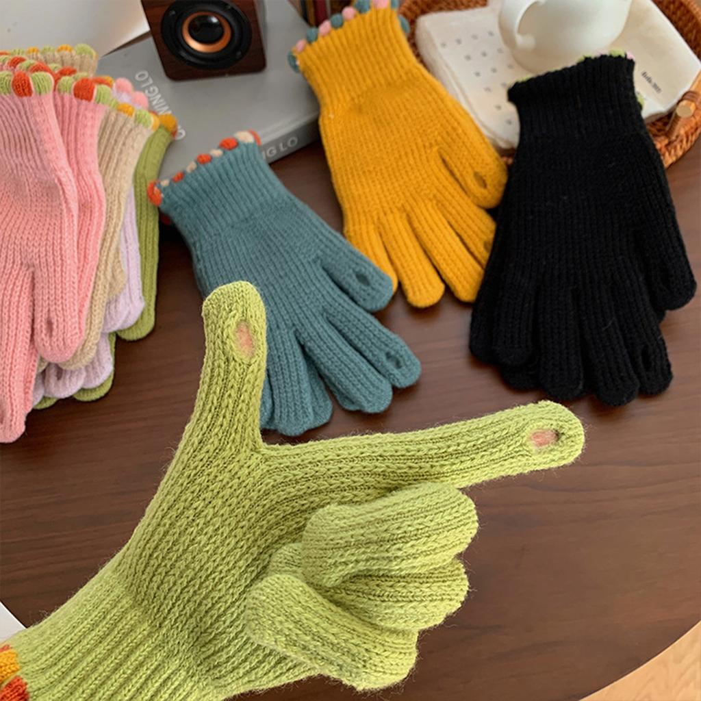 Knitted Five Finger Gloves with Loop Design and Ribbed Cuffs for Everyday Use and Comfortable Hand Protection