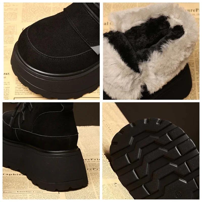 Fashion 7cm Suede Cow Genuine Leather Platform Wedge Ankle Booties Ethnic Flats Winter Plush Autumn Spring Lady Women Boots Shoes