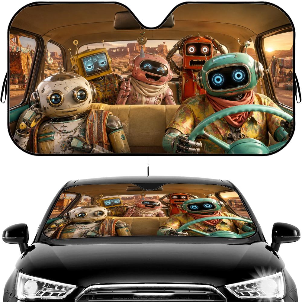 Funny Robot Driving Sun Visor Car Windshield Sun Shade UV Protection Heat Insulation Cover Universal  Sun Protector
