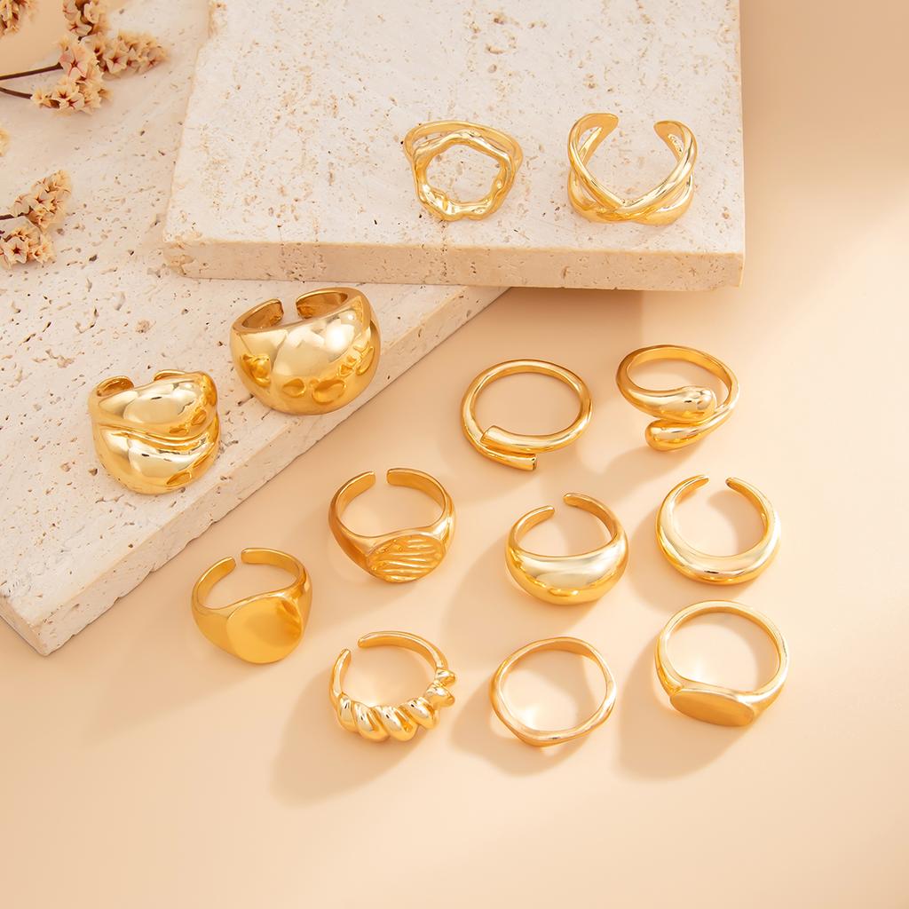 Salircon 13Pcs/Set Vintage Metal Curved Open Rings For Women Punk Hip Hop Gold Color Irregular Knuckle Joint Ring Party Jewelry