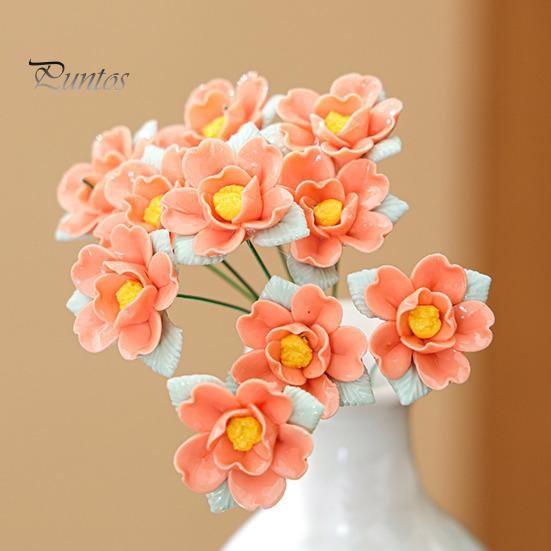 Ceramic Flower with Stem Realistic Handcrafted Artificial Home Colorful Blossom Decoration Office Living Room Vase Fake Simulation Decor