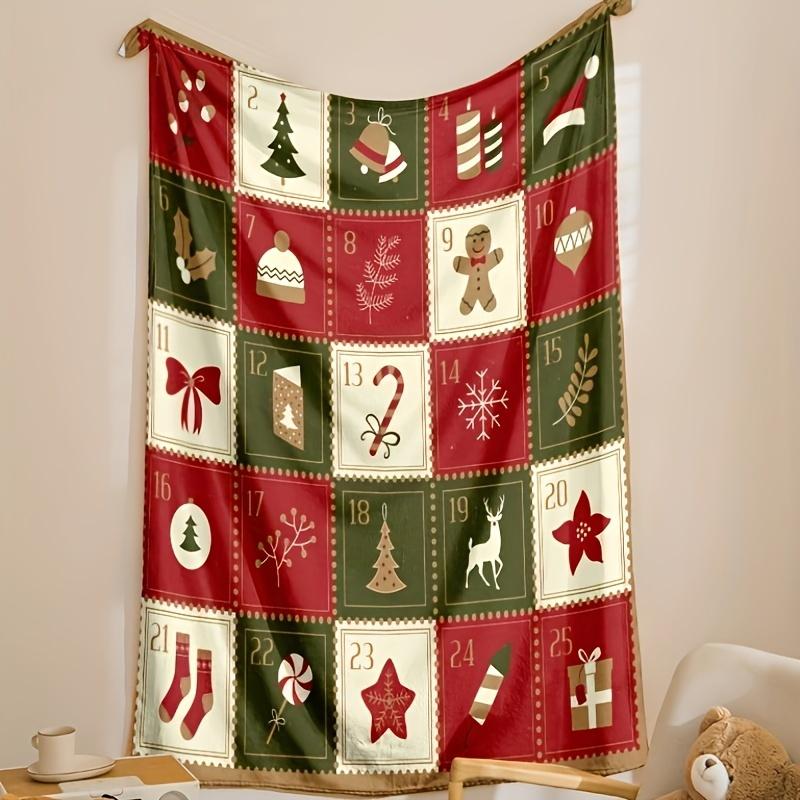 1 Stück Gemütliche Vintage-Weihnachtsdruck-Flanell-Decke - Weiche, Warme und Flauschige Überwurfdecke für Couch, Sofa, Büro, Bett, Camping und Reisen