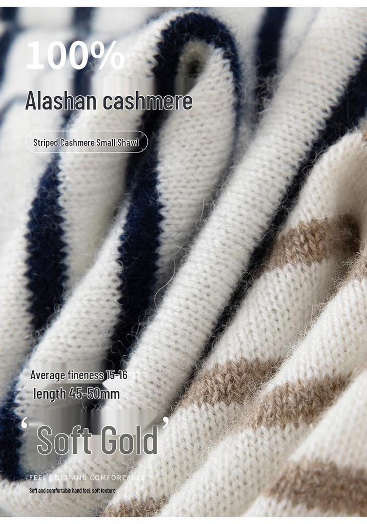 Women's 100% Cashmere Color Block Stripe Knit Shawl - Versatile, Warm & Stylish
