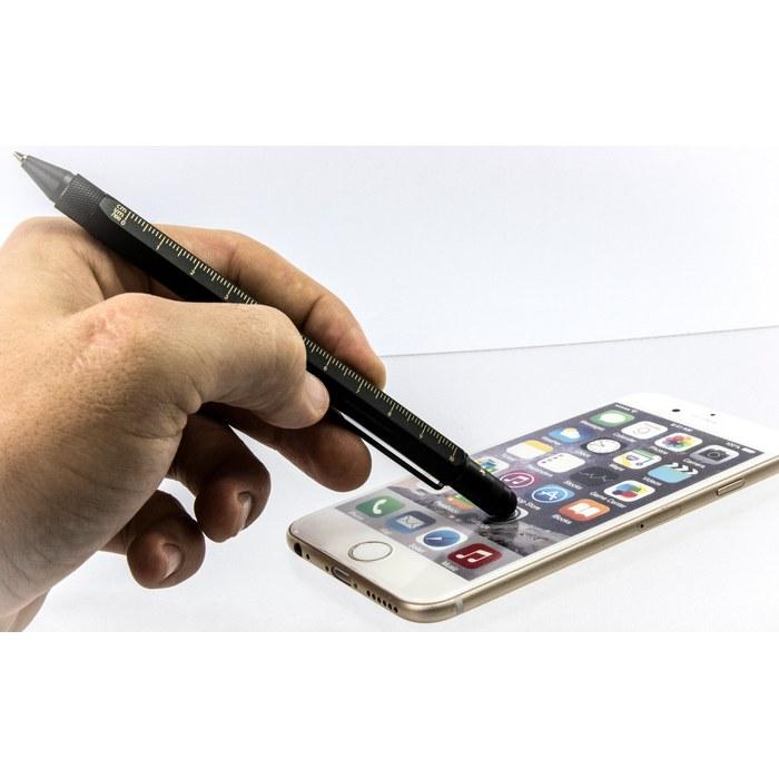 TROIKA Centi Multi-Function Pen with Ruler, Level, and Black/Gold Finish, 1 Count