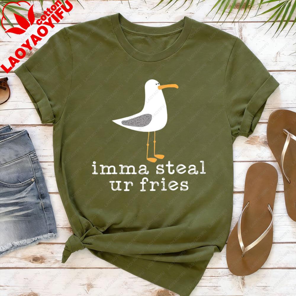Seagull Print Women TShirt Casual Summer Short Sleeve Cotton Top Fashion Beach Outfit Gift for Her Cute Seagull Print Clothes