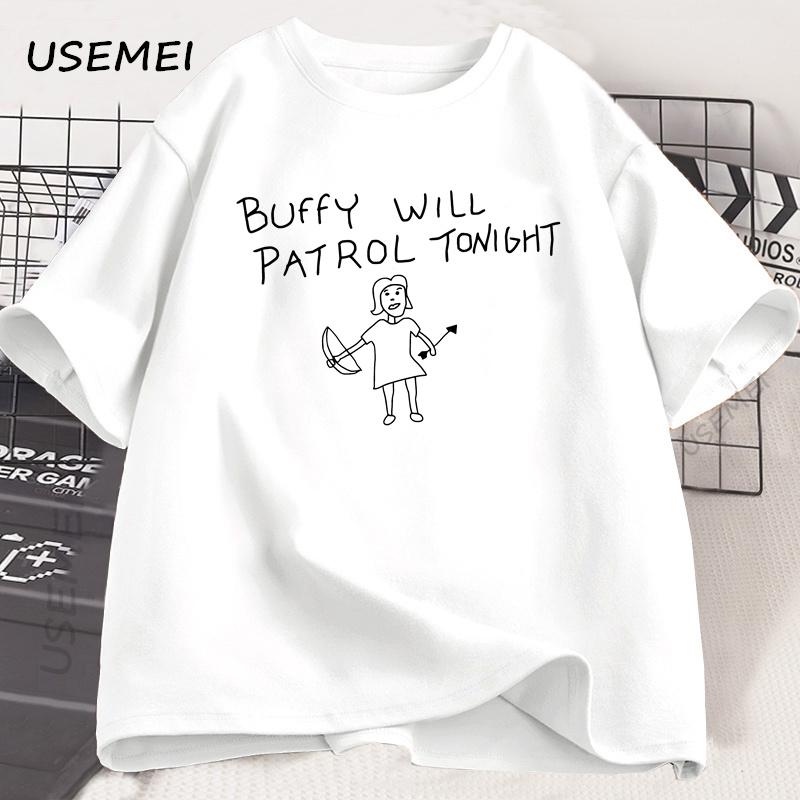 

Баффи будет патрулировать сегодня футболка смешная мужская женская хлопковая летняя футболка с коротким рукавом графические футболки унисекс с круглым вырезом одежда L