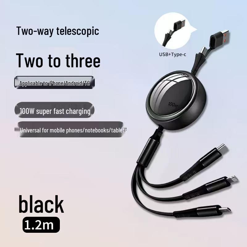 100W Retractable 3-in-1 Fast Charging Cable with Custom Logo