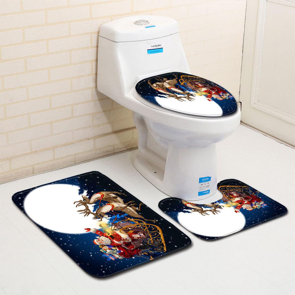 Christmas Bathroom Floor Mat Toilet Three-Piece Set