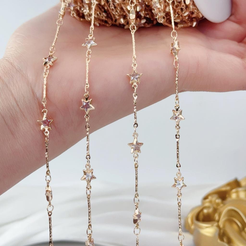 0.5/1/2M Patterned Straight Bar Zircon Five Pointed Star Copper Chains DIY Ita Bag Chain Jewelry Accessories Clothing Decoration