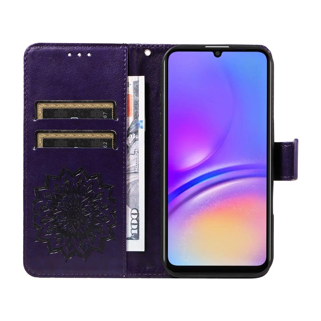For Samsung Galaxy A07 4G/A06 5G/A06 4G Phone Case Sunflower Imprinted Leather Wallet Stand Cover with Strap
