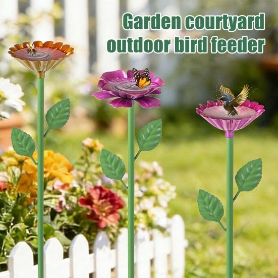 Metal Blomsterhavepæl Dekorativ Bi Vandingsstation Kolibri Fodder Mini Fuglebad Udendørs Bestøver Drikkeskål til Bier i Haven