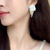 Women's White Flower Tassel Cubic Zirconia Earrings [Silver Needle]