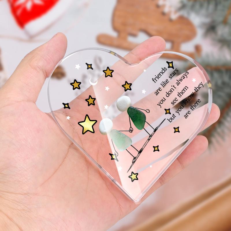 2D Flat, "Friends Are Like Stars" Acrylic Friendship Gift Desktop Decoration Plaque, Hand In Hand and Star Design, Suitable for Wall Decoration, Porch