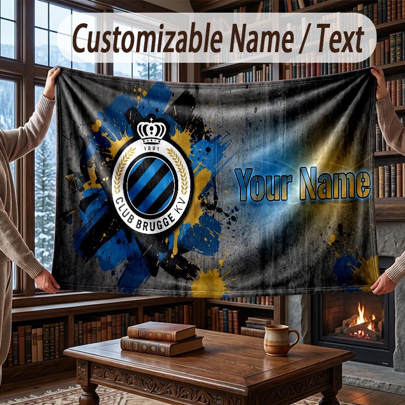 Custom Name Flannel Throw Blanket Club Brugge FC Pattern Warm Home Decoration