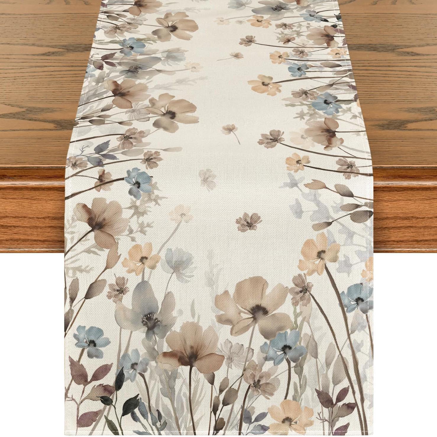 

Spring Watercolor Flower Table Runner - Indoor/Outdoor Dining & Home Decor 90 cm
