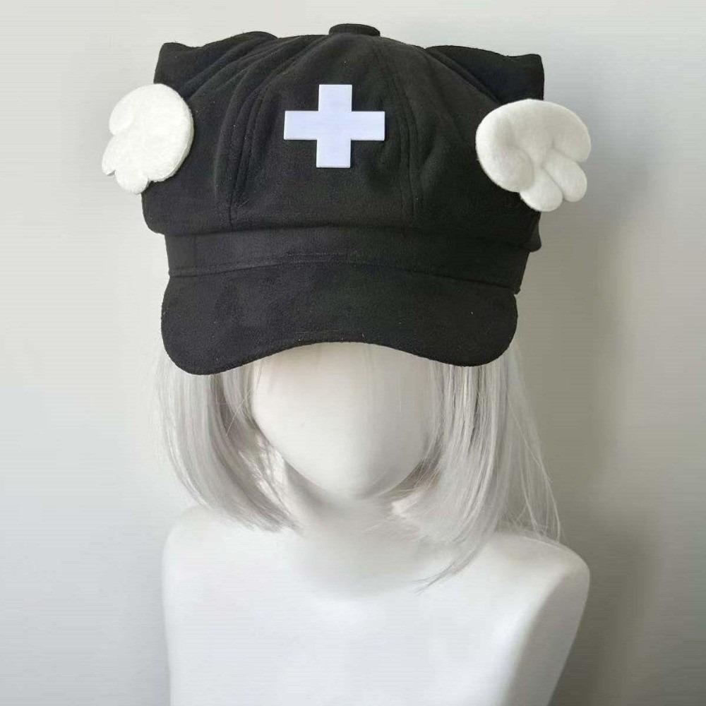 Cat Ears Beret Hat Cross Decoration Octagonal Cap Harajuku Angel Wings Hat  Lolita Fashion