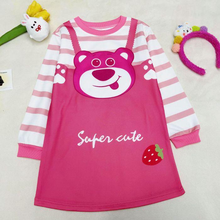 Girls Spring Autumn Korean Cartoon Fake Two Piece Long Sleeve Pinafore Dress Fashionable 90 красный