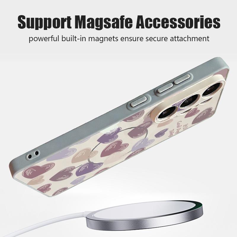Magnetic For Magsafe Case For Samsung Galaxy S26 Ultra S25 Edge S24 Plus S23 FE S22 A54 A55 A56 5G Candy Color Love Hearts Pattern Matte Cover