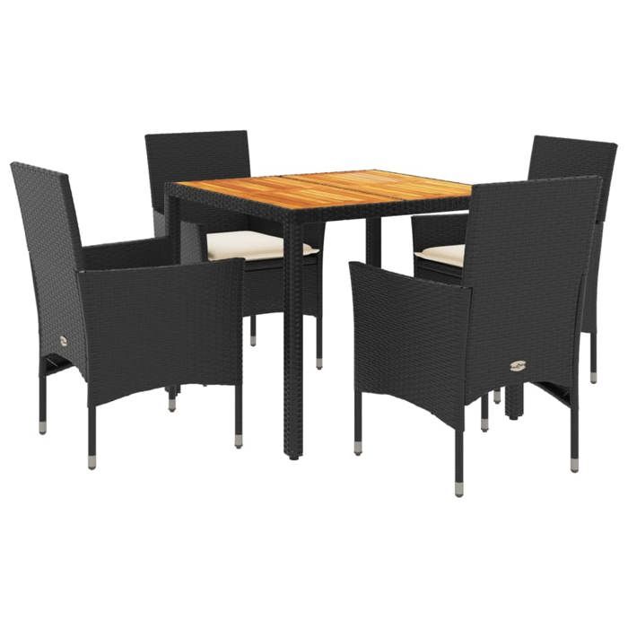 VidaXL Garden Dining Set and Cushions 5 Pcs Black Rattan Acacia, Outdoor Dining Set, Furniture of 3278664