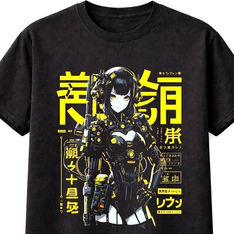 Cyberpunk Anime Girl Robot Graphic Unisex TShirt Futuristic Unisexga Tee S5XL S