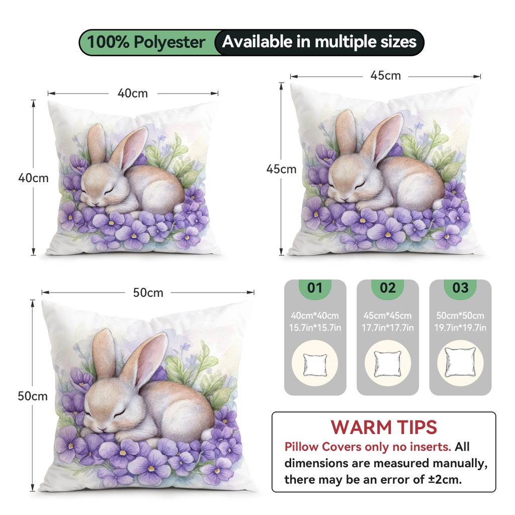 Purple Flower Rabbit Pillowcase Printed Polyester 40/45/50Cm Throw Pillowcover Decorative Sofa Cushion Pillowslip Home Decor