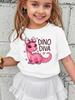 Girls' Kawaii Cartoon Dinosaur Graphic T-Shirt Cute Pink Bow Hearts Print T-Shirt Kids Short Sleeve Tee Y2k Children's Clothing