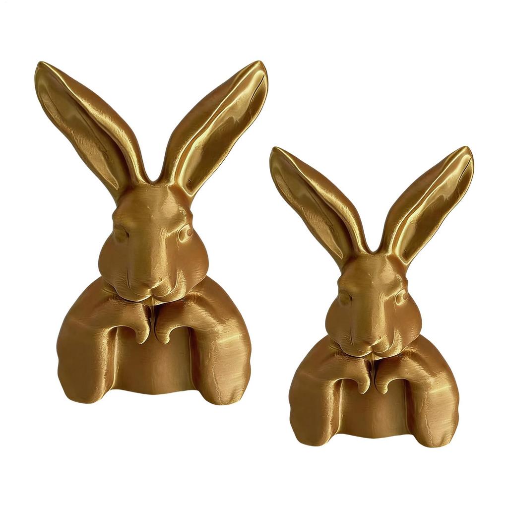 3D Printed Easter Bunny Ornament Gold Bunny Thinking Meditation Statue Decorative Sculpture Easter Dining Table Decoration