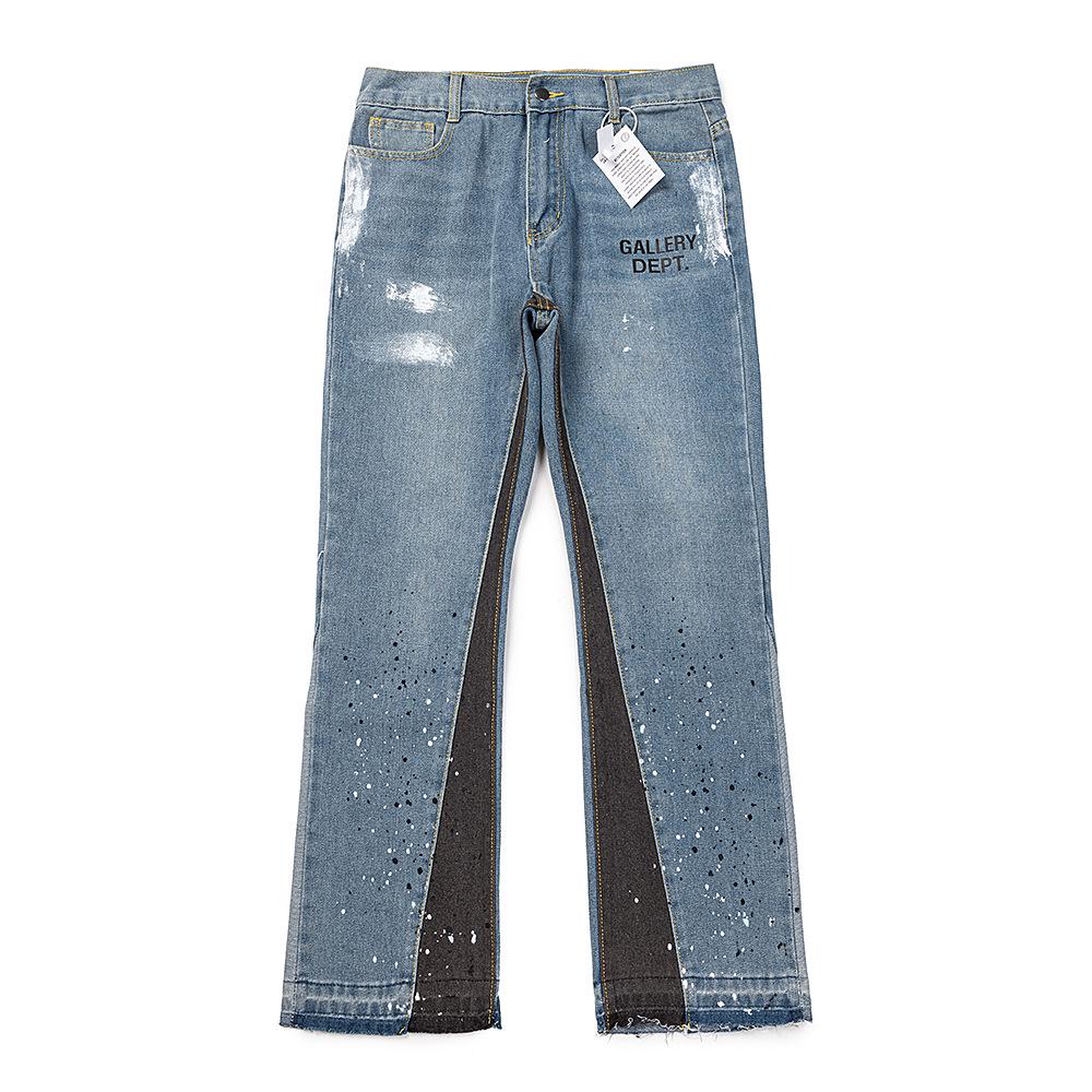 Ručně malované flekaté inkoustové patchworkové ležérní tepláky se stahovací šňůrkou, džínovina s mikro-rozšířenými nohavicemi, unisex dlouhé kalhoty