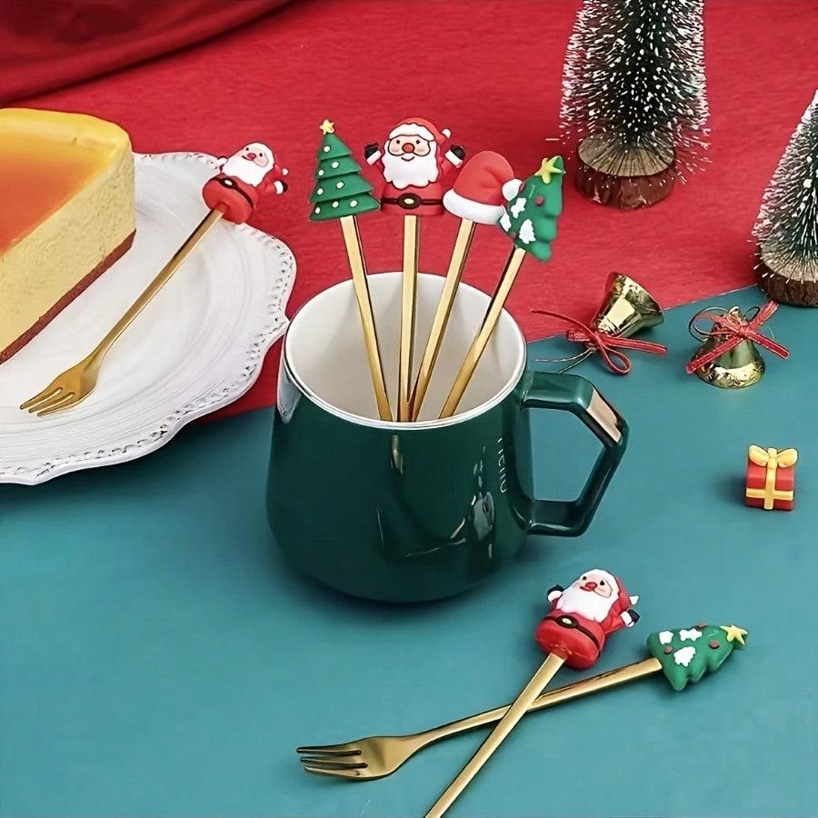 A set of Christmas stainless steel tableware, spoons and forks - can be put in the dishwasher, holiday gift set with gift box