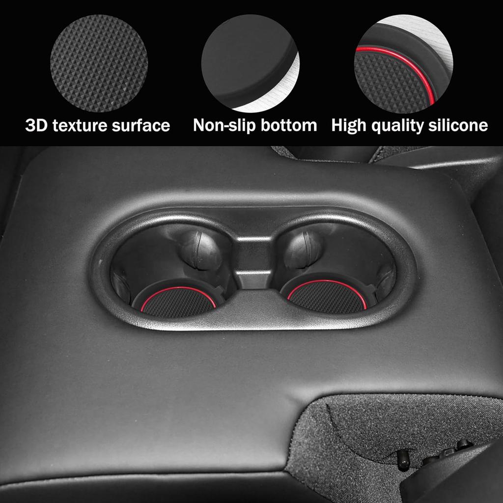 SENSHINE Cup Holder erts Liners for Tesla Model 3 Accessories - for Model Y 2025 -2024 Center Console Cup Holder Coasters Protector Mats Pads 3D