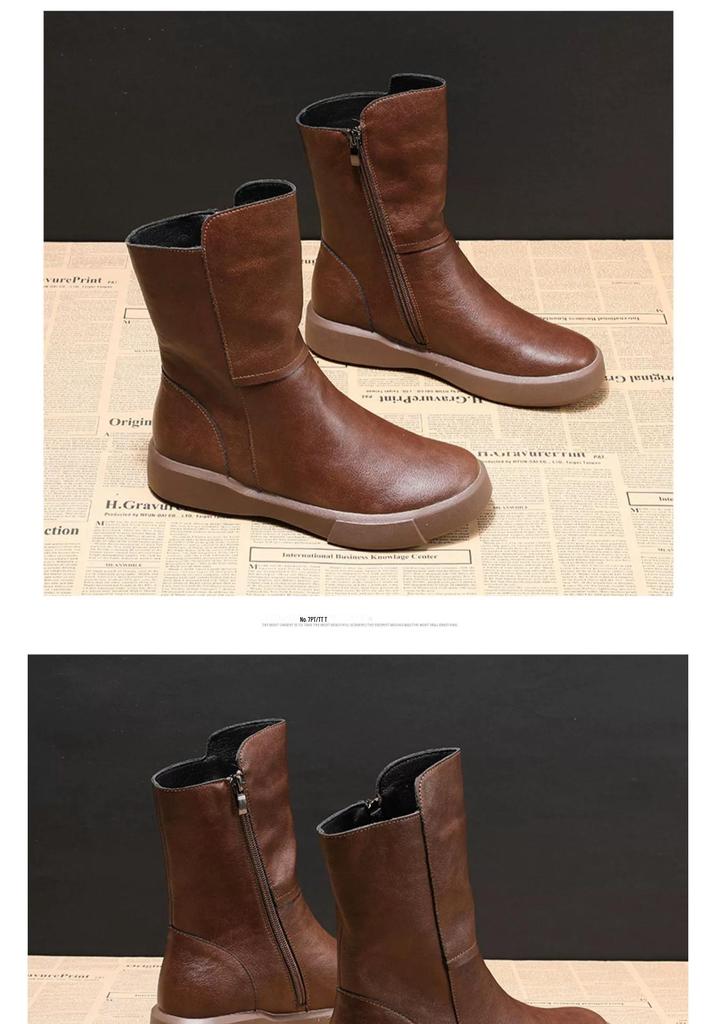Women's 2026 British Style Mid-Calf Retro Martin Boots with Velvet Lining