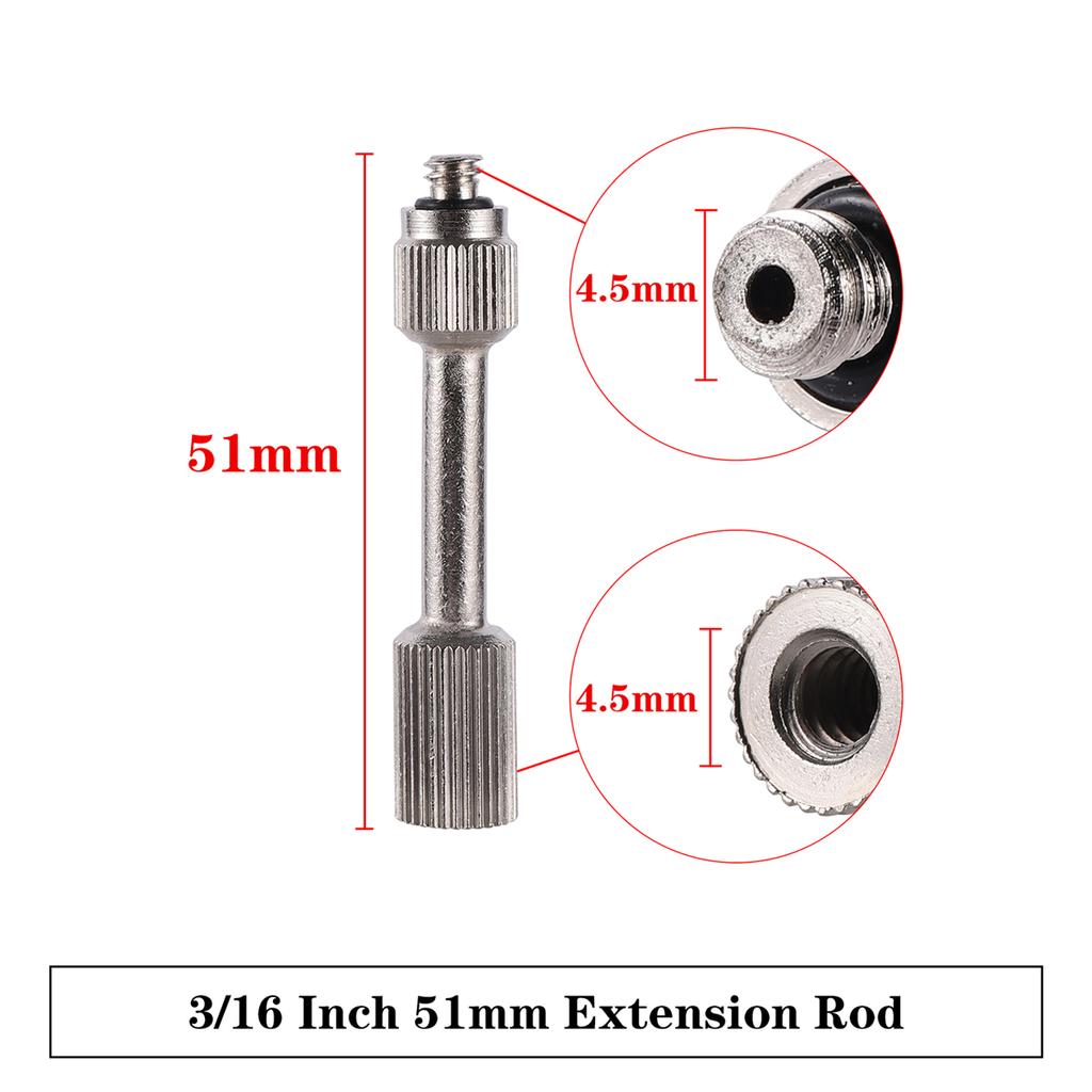 Brass Nickel Plated Misting Nozzle and 51/98/146/185cm Extension Rod 3/16"Threaded Stainless Steel Pole 360° Universal Connector