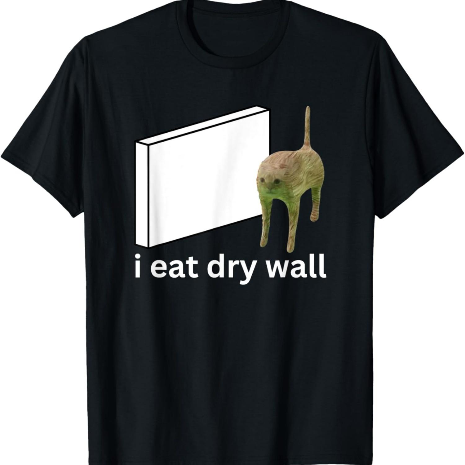 I Eat Dry Wall Funny Cursed Cat Meme T-Shirt for Men Women S чёрный