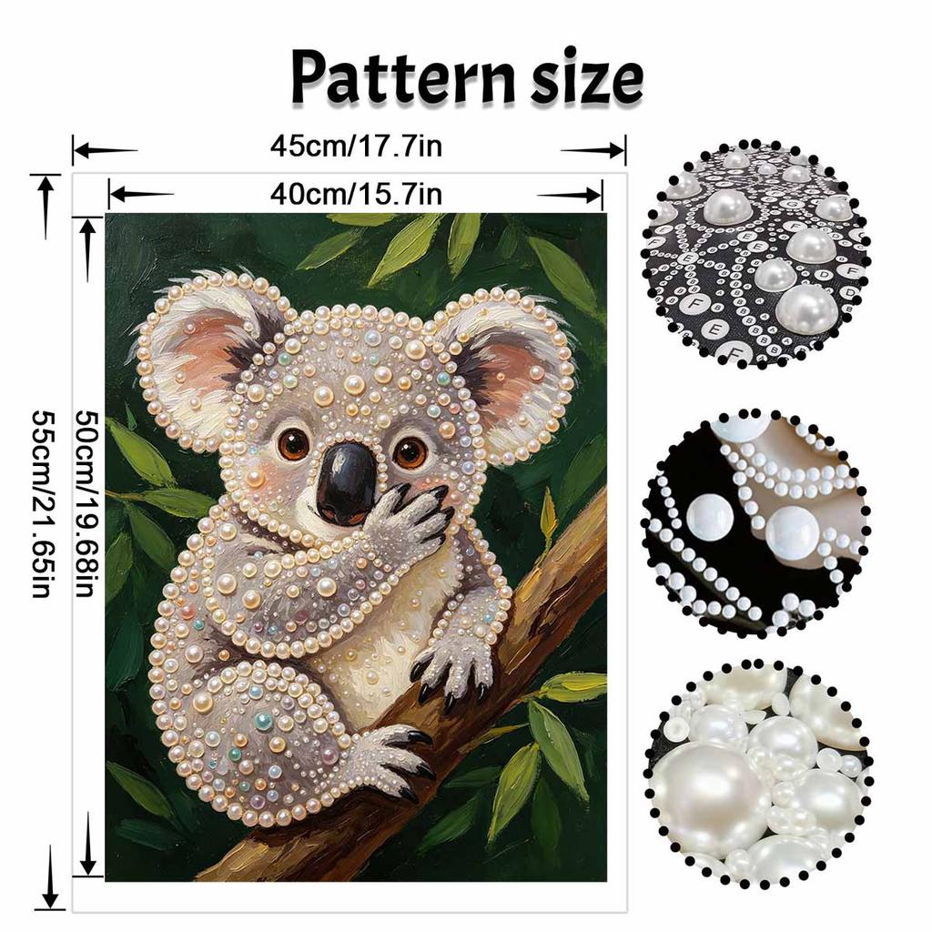 Handmade Framed Pearl Bead Painting Kit Cute Koala Animal 3D Shiny Canvas Art Ready to Display Home Decor Gift Idea Creative Wall Decoration