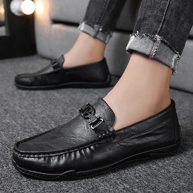 Luxury Fashion Formal Loafers Slip on Leather Men Casual Shoes Comfortable Men Moccasins Italian Soft Male Driving Shoes