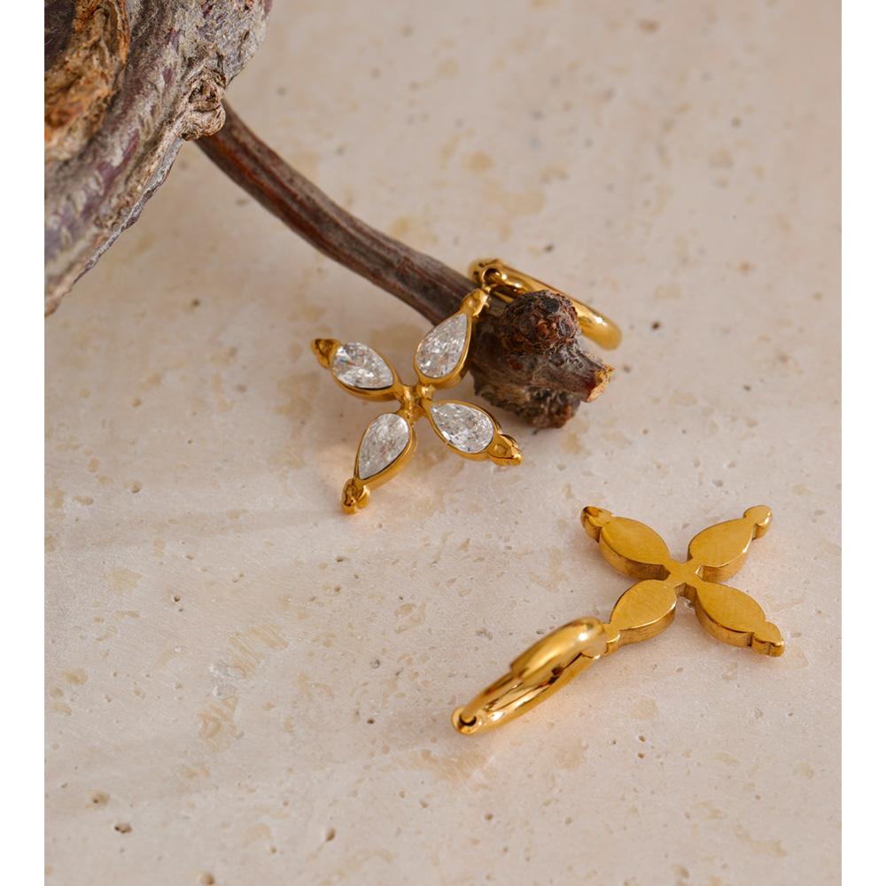 Eetit High Quality Stainless Steel Cubic Zirconia Flower Drop Hoop Earrings High Quality Temperament Fashion Jewelry