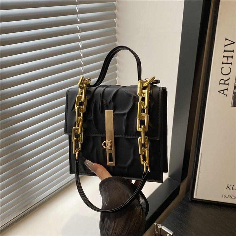 Pleated popular texture autumn new lock trend crossbody simple chain shoulder portable small square bag