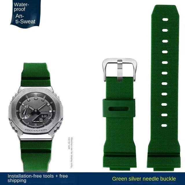 For Casio G-Shock GM-2100 GM-S2100 GA-2100 men Sports waterproofing watch strap Red Gray Rubber resin watchband 16mm