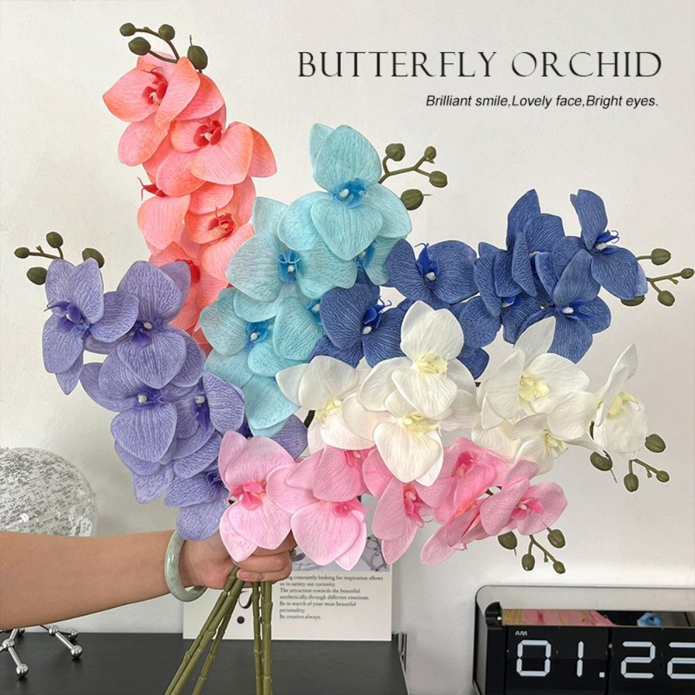 

76cm Simulation Flower Real Touch Plant Silk Flower New Artificial Butterfly Orchid Home Decor світло-синій колір