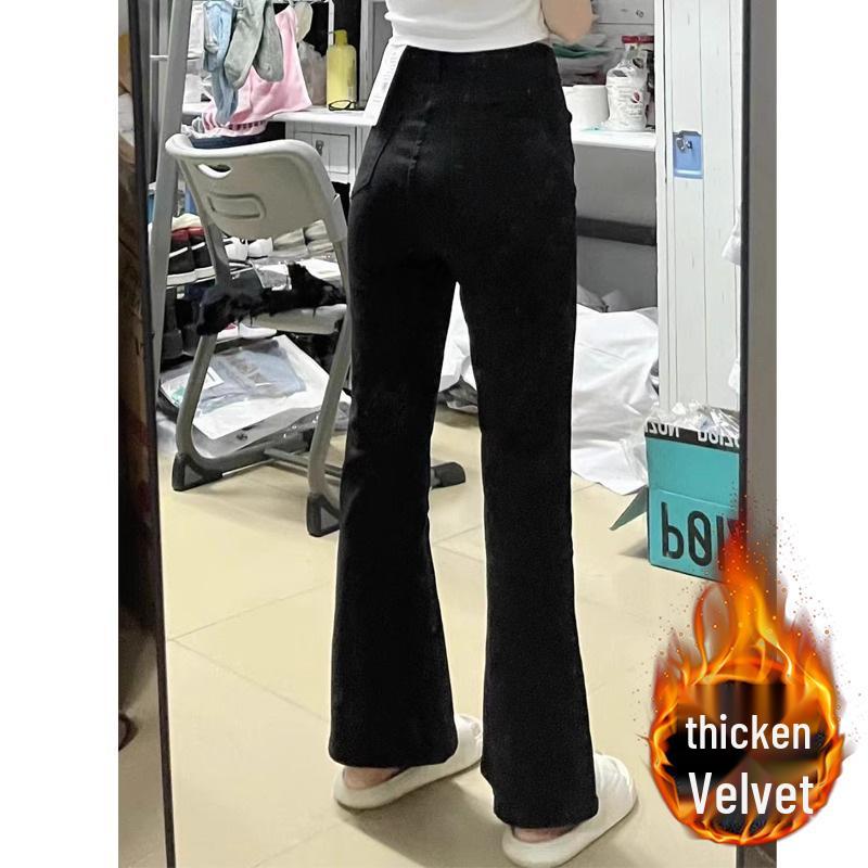 Women's Plus Size High Waist Elastic Black Flare Jeans - Autumn/Winter Slim Fit