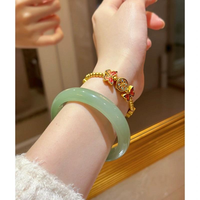Gold Shop-style Bracelet, Traditional Sand Gold Bracelet, Enamel-coated Colorful Butterfly Bracelet, Gift for Women