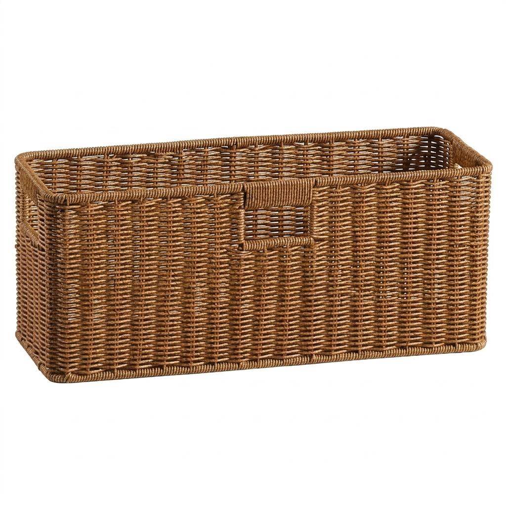 Narrow Wicker Basket Home Office Organizer, HandWoven PE Rattan Beside Sofa Storage, Apartment