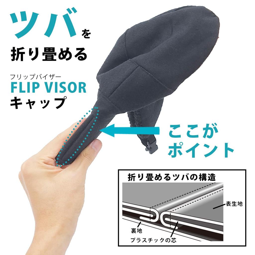 White Field Design Deep Forest Foldable Flip Visor Cap with Ear Outdoor Cap with Inner Boa Flaps, Compact, 2-Way (Black)