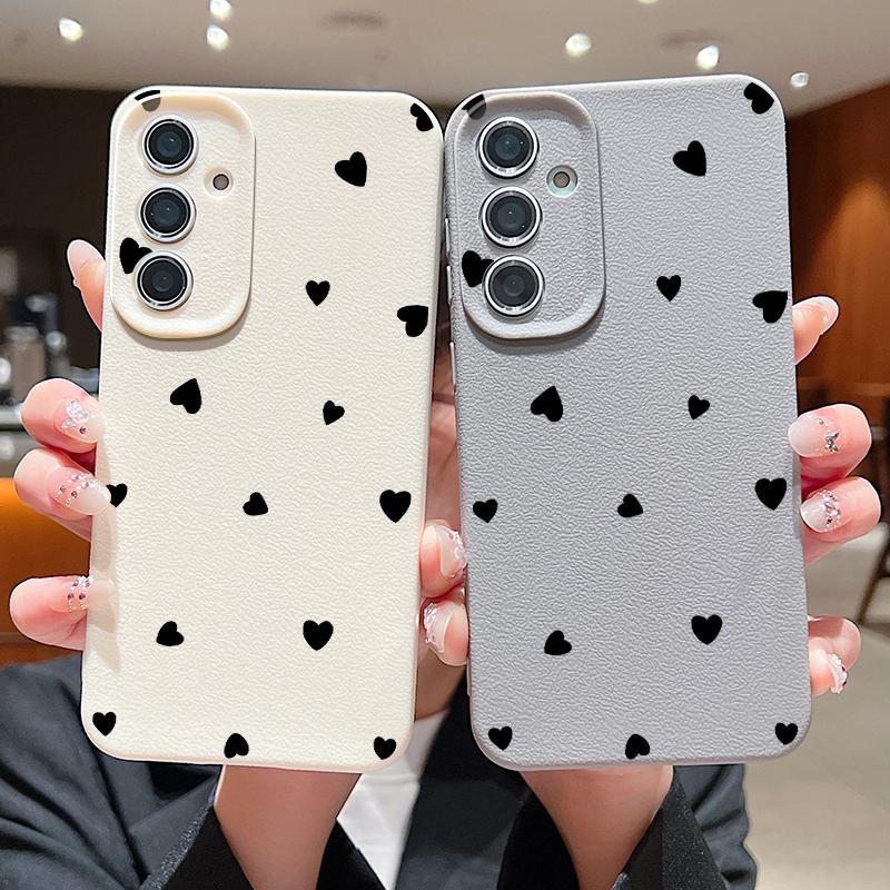Black Love Hearts Soft Silicone Shell for Samsung S25 S24 S22 Ultra Plus S23 S21 S20 Fe A55 A54 A53 A35 A34 A15 A16 Solid Color Shockproof Slim Cover