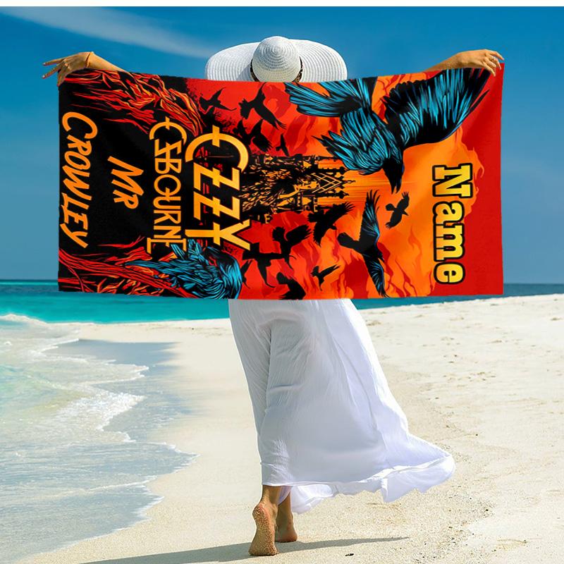 Personalized customized proof beach towel with rock Ozzy Osbourne pattern - soft, absorbent,quick-drying,perfect swimming,camping&bathing
