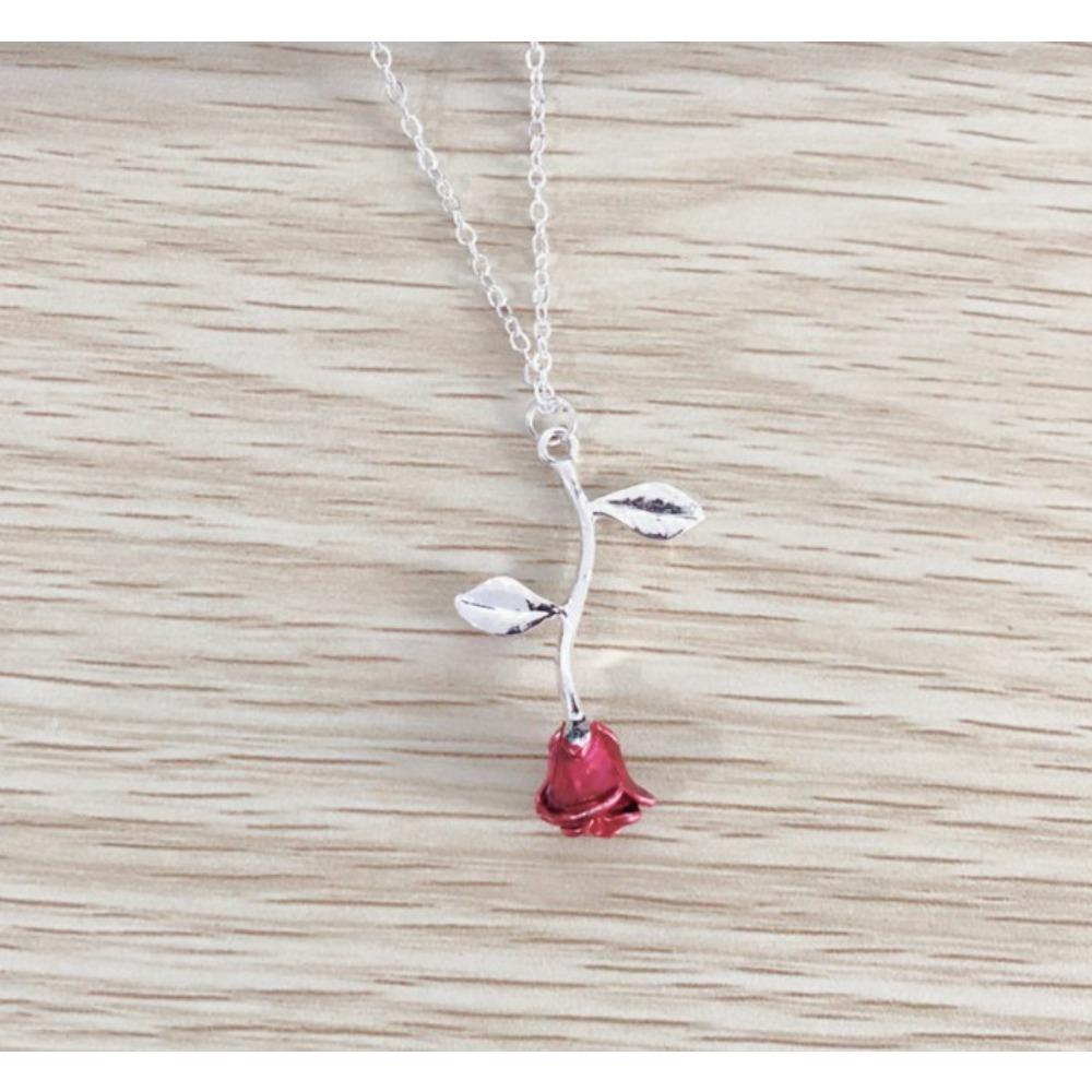 

Rose Flower Necklace Custom Charm Necklace Ultimate Rose Flower Beauty and Beast Boho Jewelry Women s Valentine s Day Gift срібний