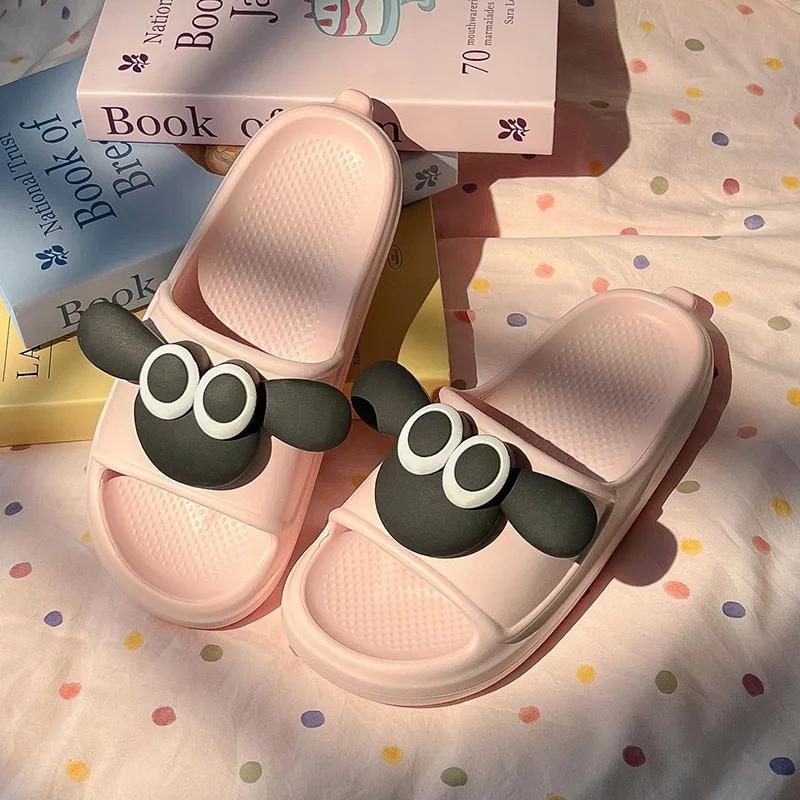 

Женские милые сандалии из овечьей кожи, летние, новый дизайн, шлепанцы на толстой подошве, пляжные шлепанцы, домашняя повседневная обувь на плоской подошве, женские домашние тапочки из ЭВА 36-37 розовый