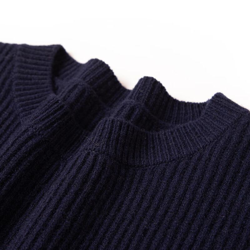 TUHUANG Women's Thickened 100% Wool Color Block Round Neck Sweater